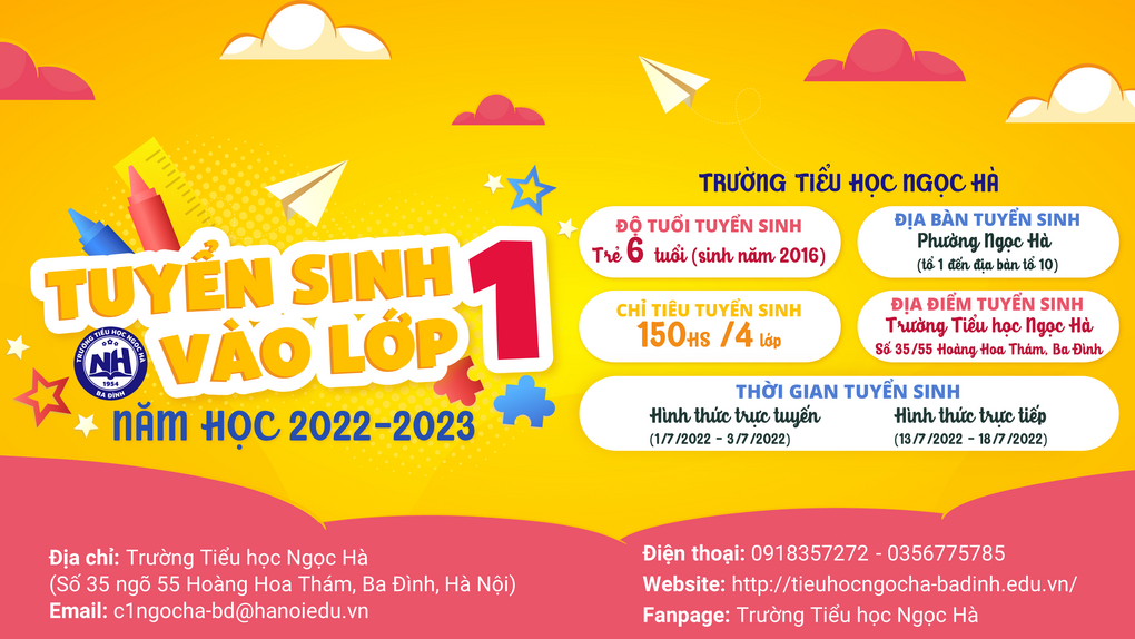Infographic Tuyển sinh lớp 1 năm học 2022-2023 - Trường Tiểu học Ngọc Hà