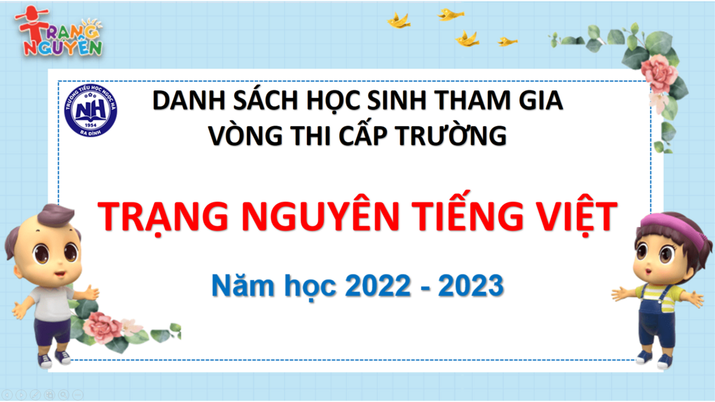 Danh sách học sinh Khối 5 tham gia vòng thi cấp trường Trang nguyên Tiếng Việt năm 2022-2023